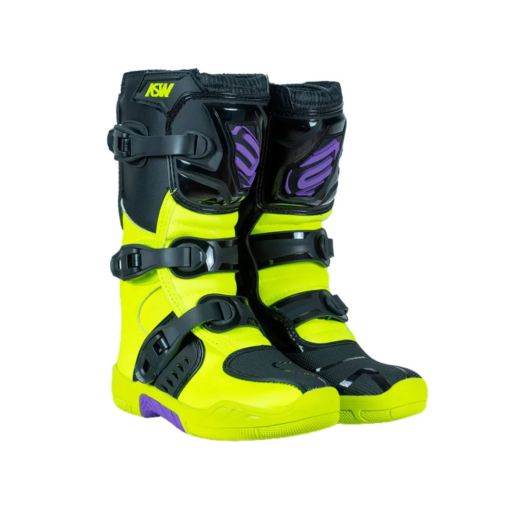 Bota ASW Image Kids Preto/Amarelo Flúor/Roxo – par