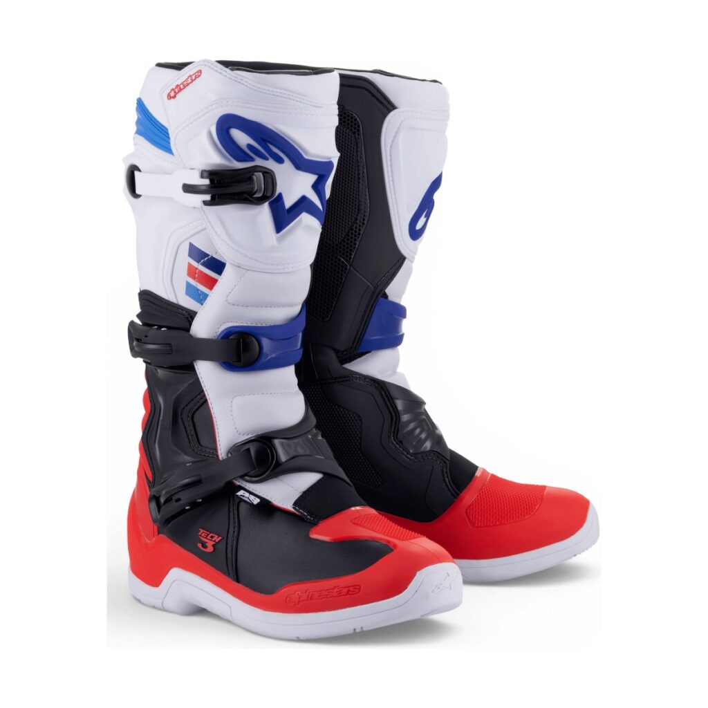 Bota Alpinestars Tech 3 Branco/Vermelho/Azul-Escuro – par