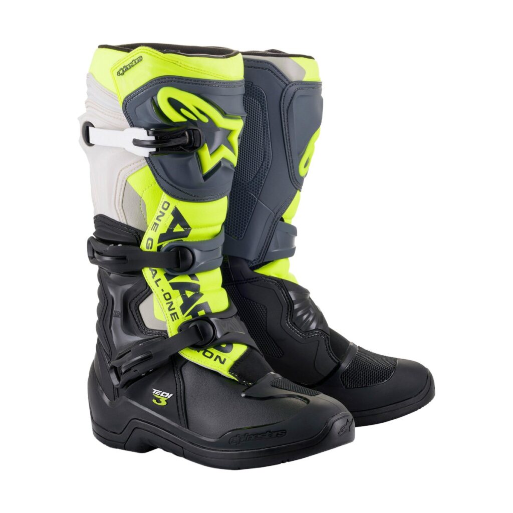 Bota Alpinestars Tech 3 Preto/Cinza/Verde Flúor – par