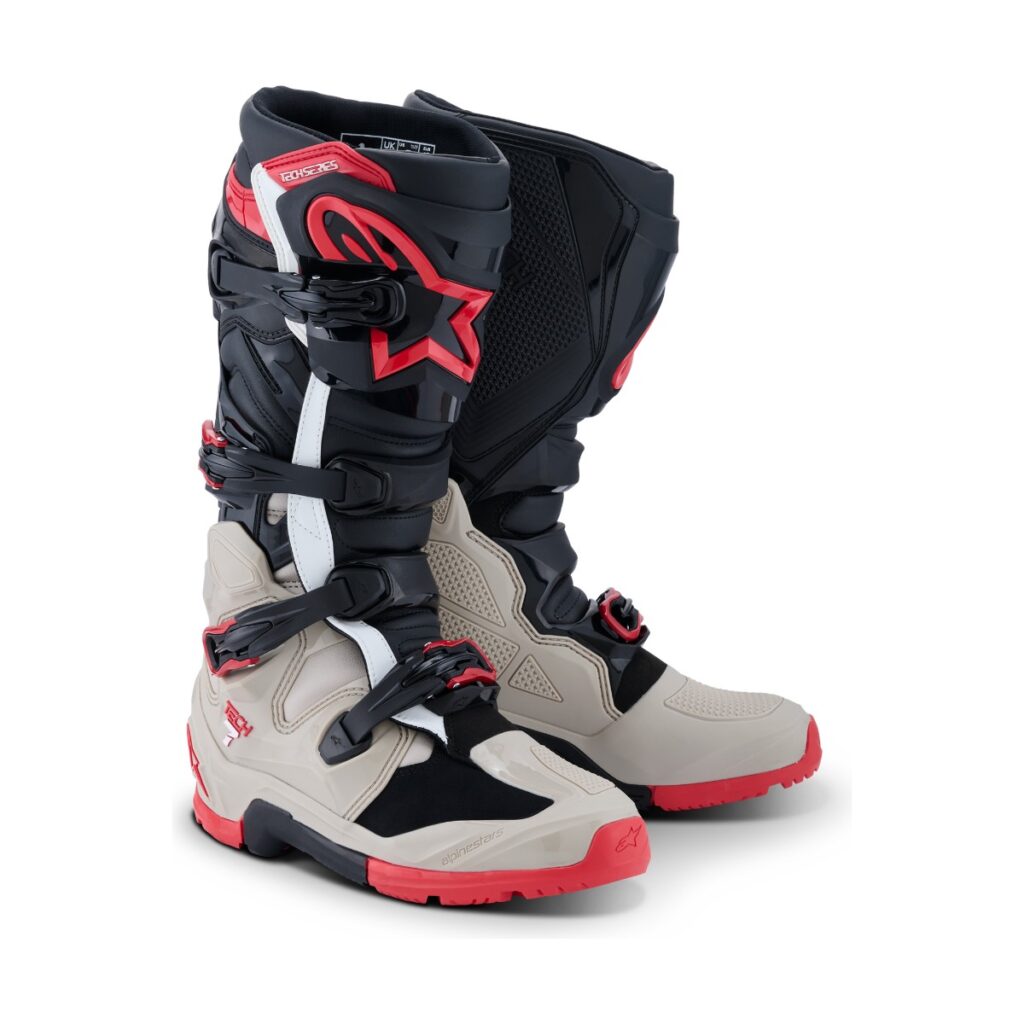 Bota Alpinestars Tech 7 Enduro Preto/Cinza-Claro/Vermelho – par