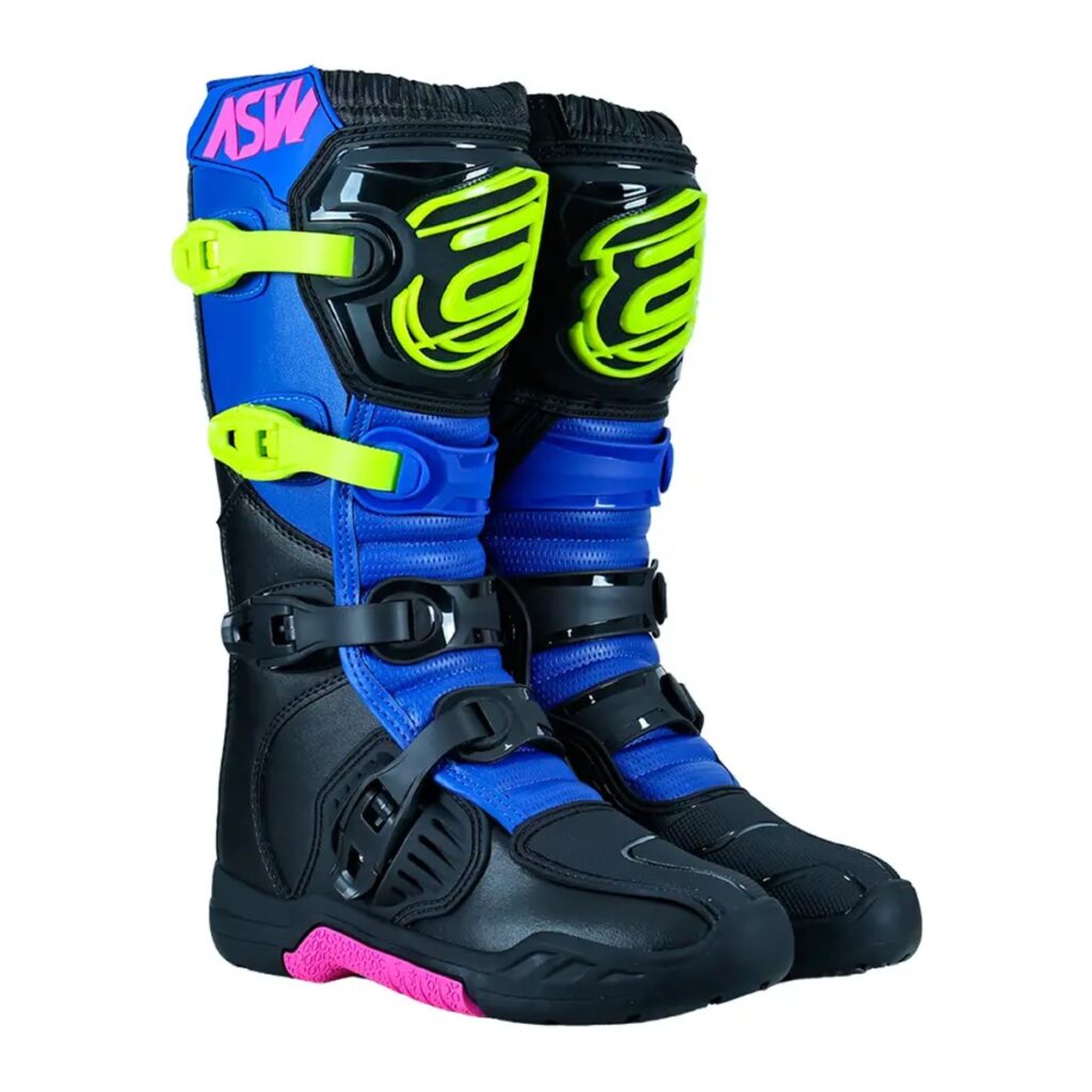 Bota ASW Image Enduro Preto/Azul/Amarelo Flúor/Pink – par